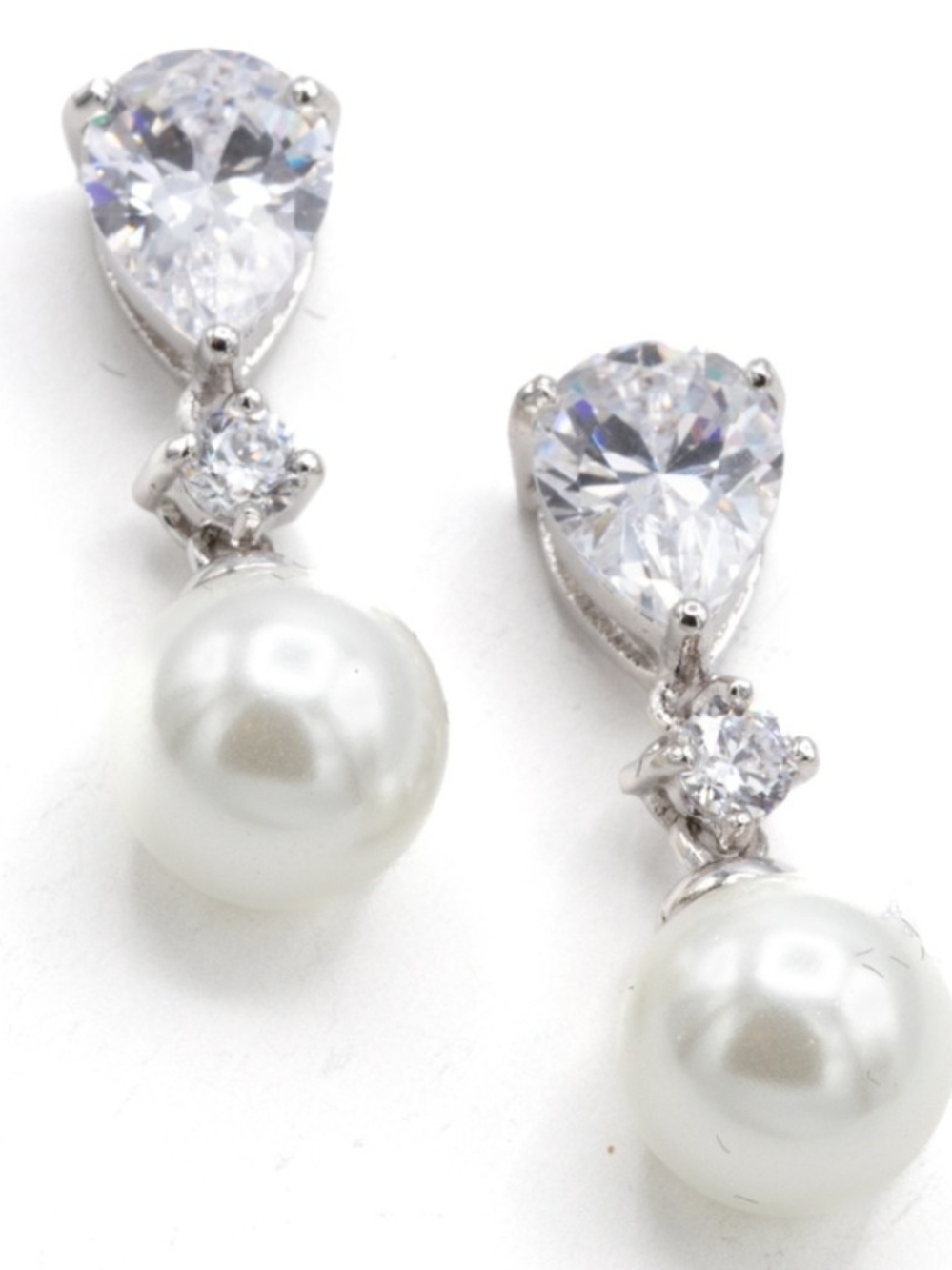 Pearl and Cubic Zirconia Drop Earrings - White